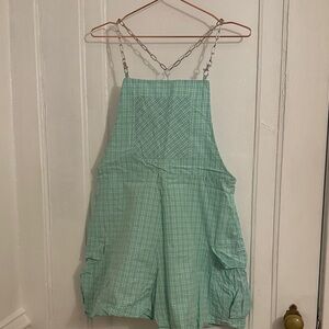 Mint Plaid Romper with Silver Chain